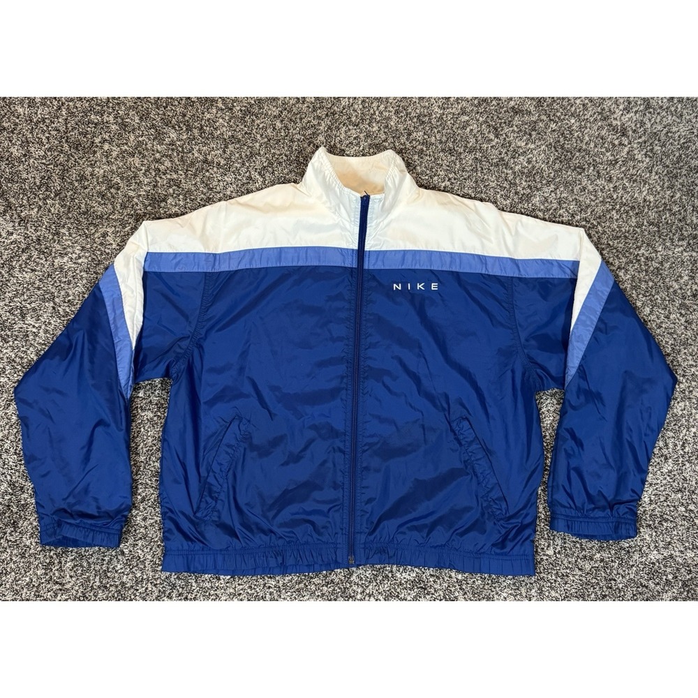 Vintage Nike Big Swoosh‎ WindBreaker Jacket Blue White Women's Large 12-14